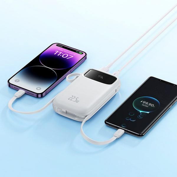 1031567-11-powerbank-qpow2-20000mah-wyswietlacz-hurtel-hurtownia-dropshipping.jpg Qpow2 20000mAh 22.5W Powerbank ar displeju, USB-C iPhone Lightning kabeļi - balts