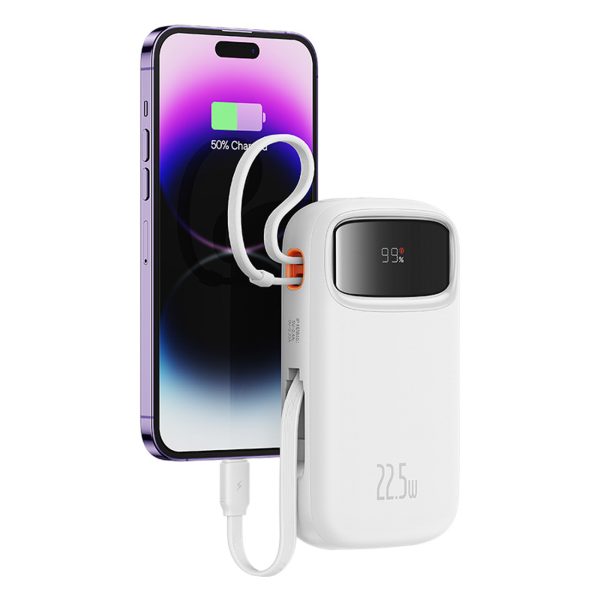 1031567-7-powerbank-qpow2-20000mah-wyswietlacz-hurtel-hurtownia-dropshipping.jpg Qpow2 20000mAh 22.5W Powerbank ar displeju, USB-C iPhone Lightning kabeļi - balts