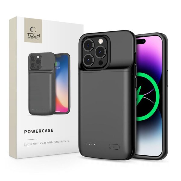 iPhone 14 / 14 Pro maciņš ar 4800mAh pārnēsājamo akumulatoru PowerCase - melns