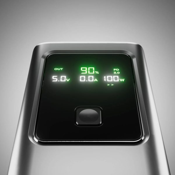 Powerbank ar 20000mAh PD 100W LCD displeju - pelēks