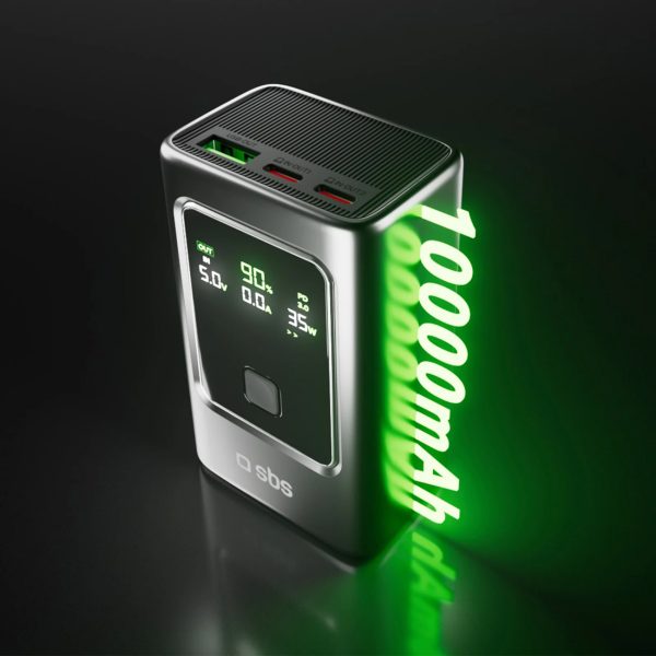 Powerbank ar 10000mAh PD 35W LCD displeju - pelēks