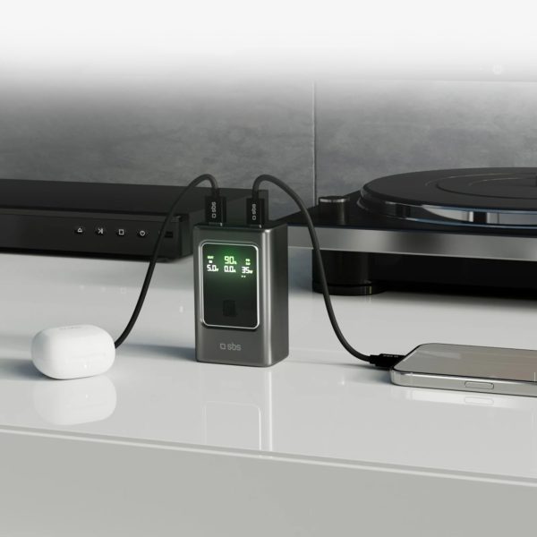 Powerbank ar 10000mAh PD 35W LCD displeju - pelēks