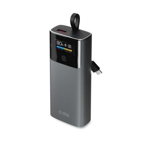 Powerbank ar 10000mAh PD 20W LCD displeju un USB-C kabeli - pelēks