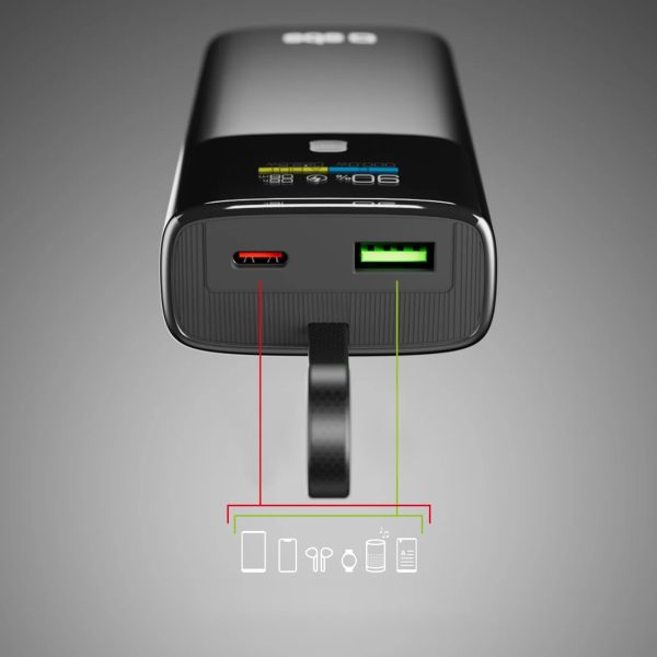 Powerbank ar 10000mAh PD 20W LCD displeju un USB-C kabeli - pelēks