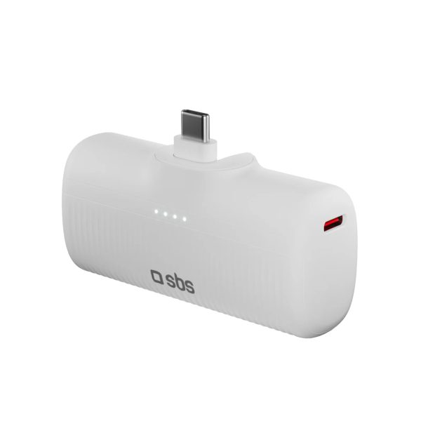 EcoPower 5000 mAh 10W pārnēsājamais akumulators ar iebūvētu USB-C portu - balts