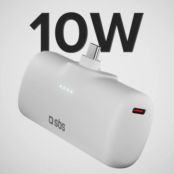 EcoPower 5000 mAh 10W pārnēsājamais akumulators ar iebūvētu USB-C portu - balts
