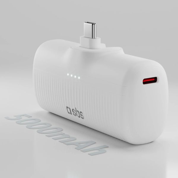 EcoPower 5000 mAh 10W pārnēsājamais akumulators ar iebūvētu USB-C portu - balts