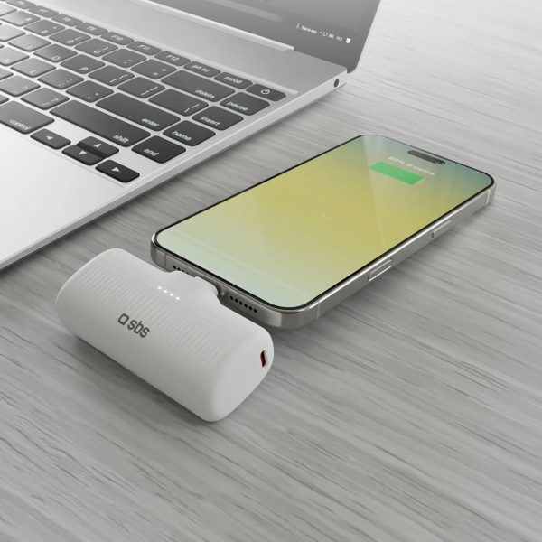EcoPower 5000 mAh 10W pārnēsājamais akumulators ar iebūvētu USB-C portu - balts