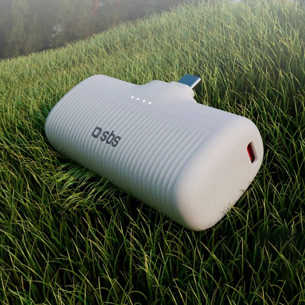 EcoPower 5000 mAh 10W pārnēsājamais akumulators ar iebūvētu USB-C portu - balts