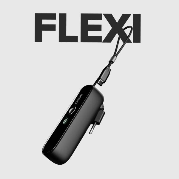 5000mAh pārnēsājamais akumulators ar iebūvētu kabeli un salokāmu PD spraudni 20W - melns