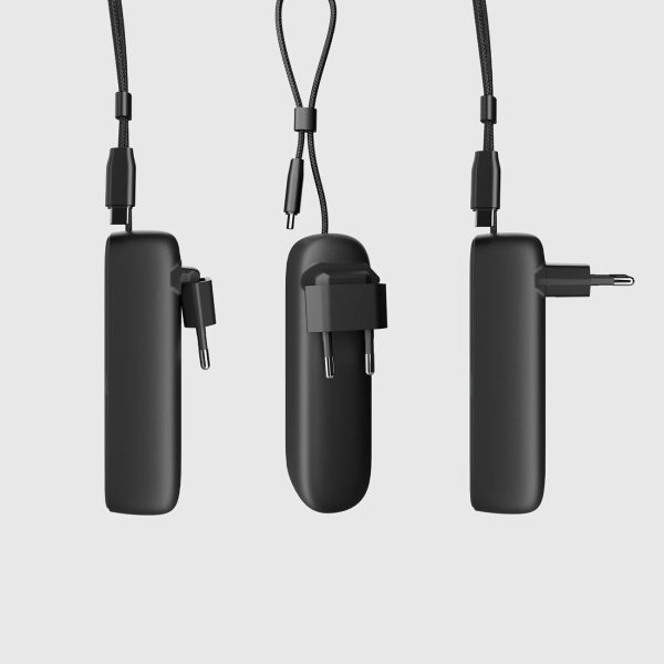 5000mAh pārnēsājamais akumulators ar iebūvētu kabeli un salokāmu PD spraudni 20W - melns