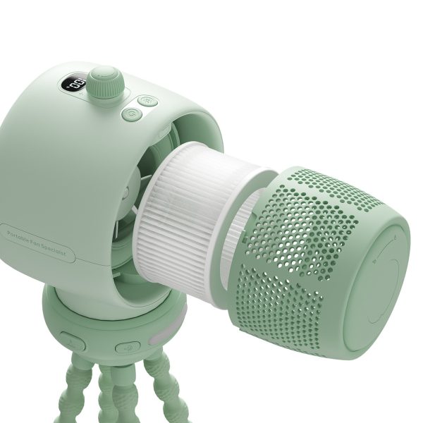 Mini ventilators ar lokanām kājām un 5000mAh filtru - zaļš