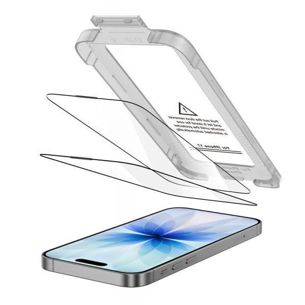 Rūdīts stikls iPhone 17 ar Quick Set+ aplikatoru, melns - 2 gab.