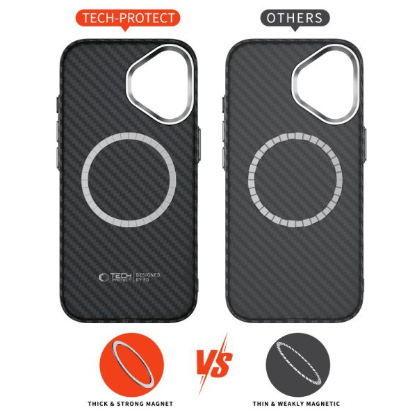 iPhone 17 MagSafe Ion Carbon vāciņš — melns-sudrabains