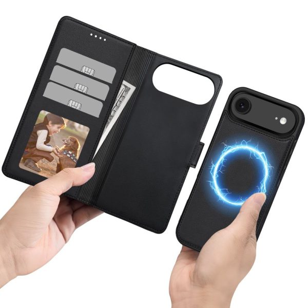 iPhone 17 Air MagSafe maka maciņš ar atloku un karšu nodalījumu — matēti melns