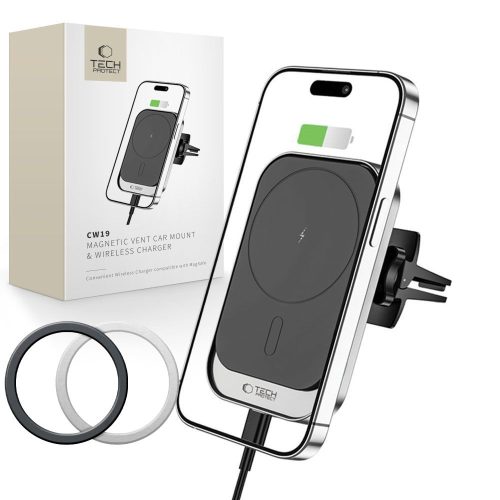 CW19 magnētiskais automašīnas turētājs viedtālrunim ar MagSafe 15W tīkla lādētāju - melns