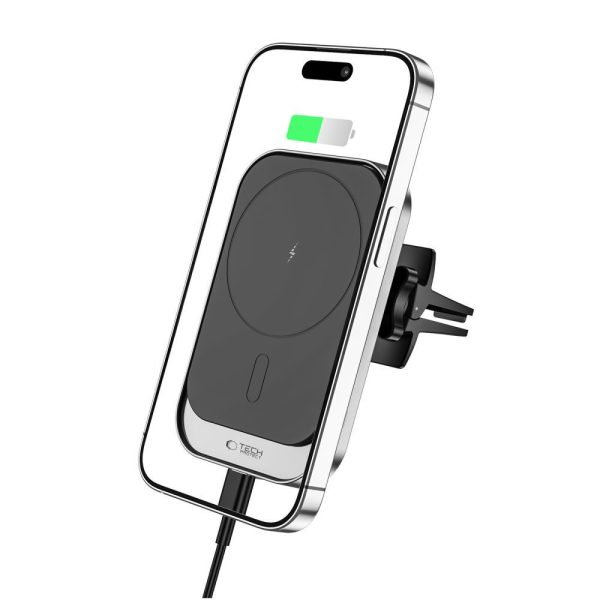 CW19 magnētiskais automašīnas turētājs viedtālrunim ar MagSafe 15W tīkla lādētāju - melns