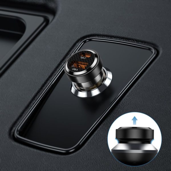 USB-C USB-A CC30W QC 30W automašīnas lādētājs - melns