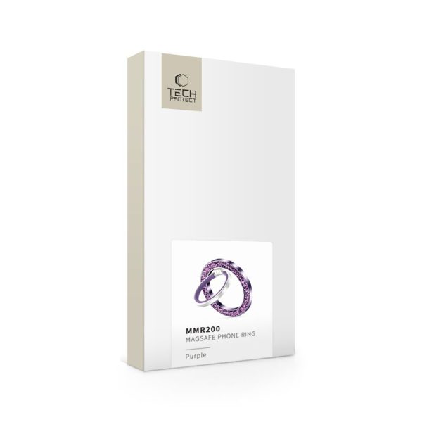 Magnētisks gredzena turētājs viedtālrunim uz pirksta MagSafe - violets ar kristāliņiem