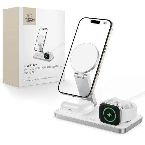 3-in-1 bezvadu lādētājs iPhone Apple Watch AirPods + USB-C MagSafe kabelis - balts