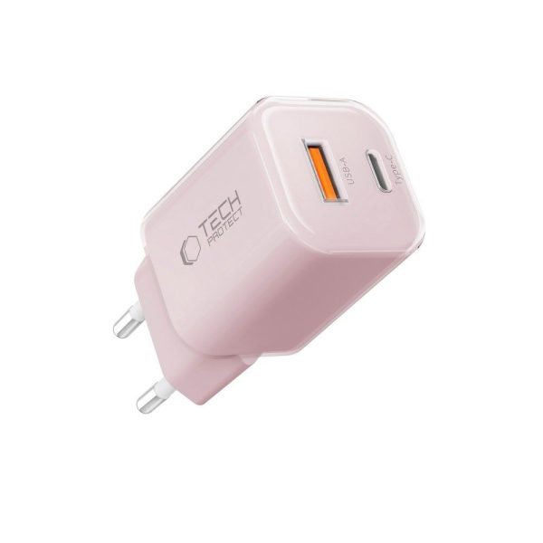 USB-A USB-C PD 33W QC sienas lādētājs - rozā