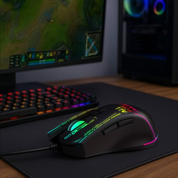 Vadu optiskā spēļu pele, ar fona apgaismojumu, 7 pogas, 7200 DPI RGB - melna