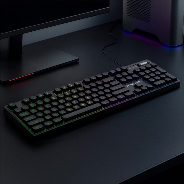 Apgaismota membrānas tastatūra ar RGB spēļu ritināšanas ritenīti - melna
