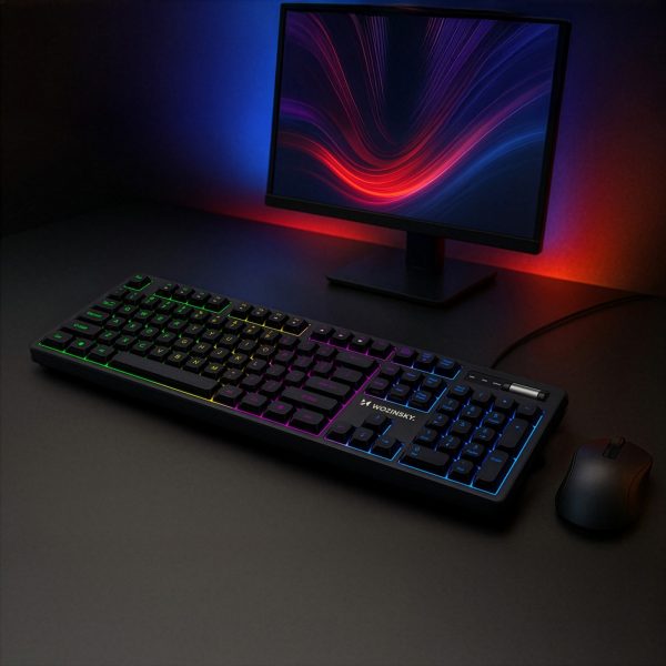 Apgaismota membrānas tastatūra ar RGB spēļu ritināšanas ritenīti - melna