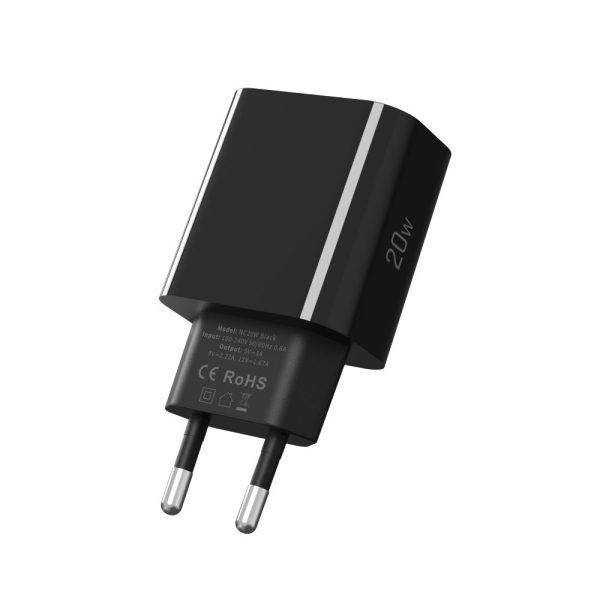 USB-C NC20W PD 20W sienas lādētājs - melns