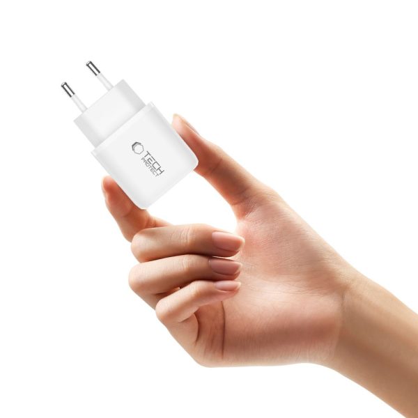 USB-A USB-C sienas lādētājs ar USB-C iPhone Lightning kabeli NCA20 PD QC 20W - balts