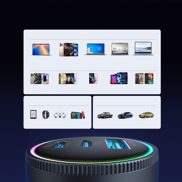 USB-A USB-C automašīnas lādētājs ar 145 W kabeli - tumši pelēks