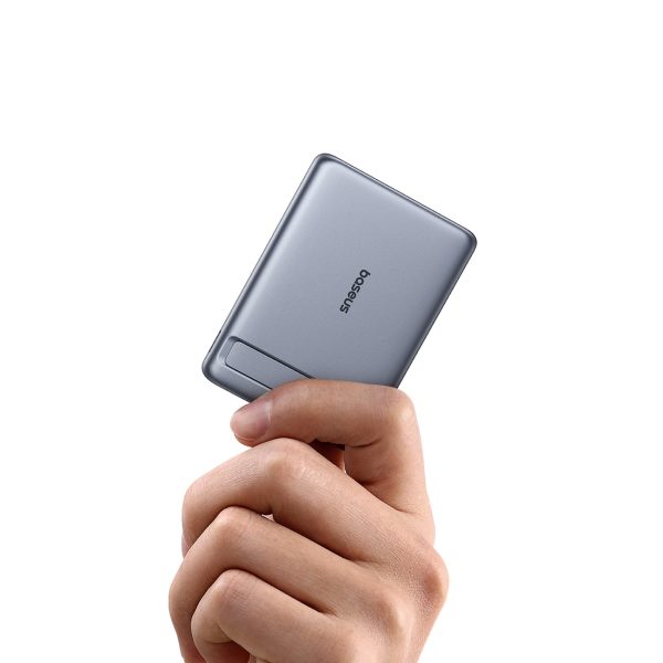 Ultraplāns 5000mAh pārnēsājamais akumulators ar statīvu un PicoGo AM31 Qi2 MagSafe 20W kabeli - pelēks