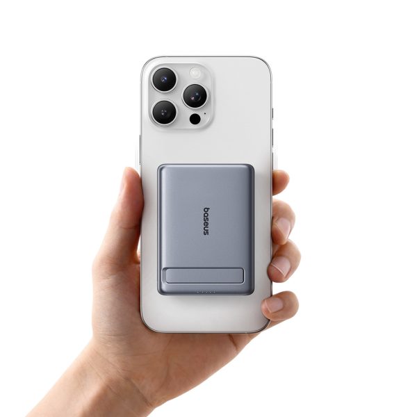 Ultraplāns 5000mAh pārnēsājamais akumulators ar statīvu un PicoGo AM31 Qi2 MagSafe 20W kabeli - pelēks