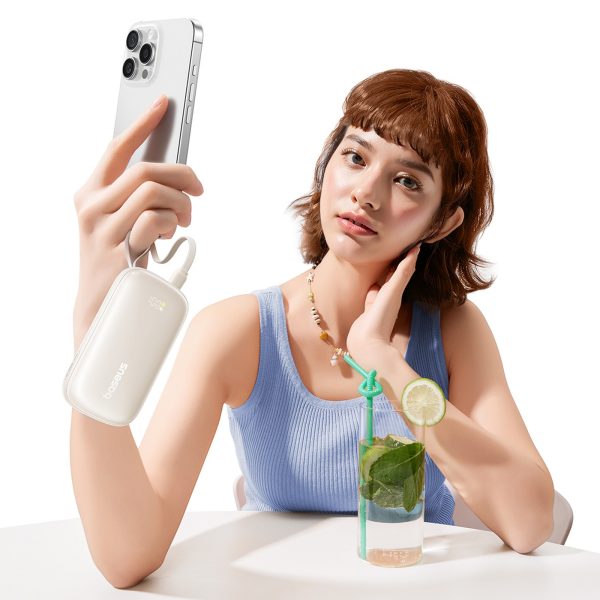 Powerbank 10000mAh 22.5W ar kabeļa siksniņu EnerFill FC21 Qpow 3 Ultra - bēšs