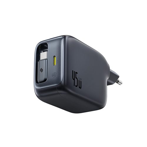 EnerCore CJ11 45W USB-C sienas lādētājs ar ievelkamu USB-C kabeli - melns