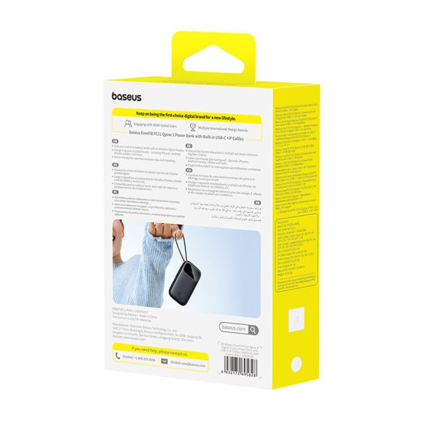 EnerFill FC31 10000mAh 45W Powerbank ar USB-C iPhone Lightning kabeļiem - melns