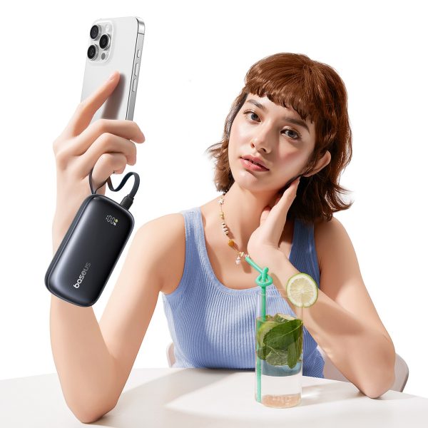 Powerbank 10000mAh 45W ar kabeļa aukliņu EnerFill FC21 Qpow 3 Ultra - melns