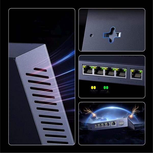 Ethernet komutators ar 6 portu 2,5 GB/s tīkla savienojumu - pelēks