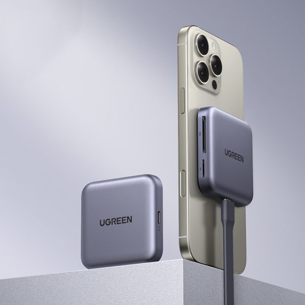 3-in-1 100W PD magnētiskais atmiņas karšu lasītājs ar lādētāju - pelēks