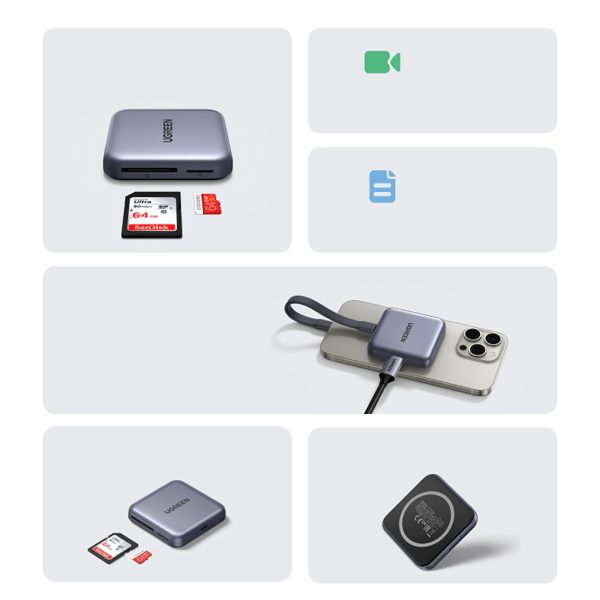 3-in-1 100W PD magnētiskais atmiņas karšu lasītājs ar lādētāju - pelēks