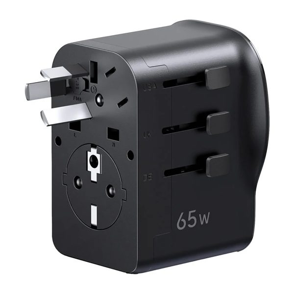 Ceļojuma maiņstrāvas adapteris ar USB-C USB-A lādētāju 65 W - melns