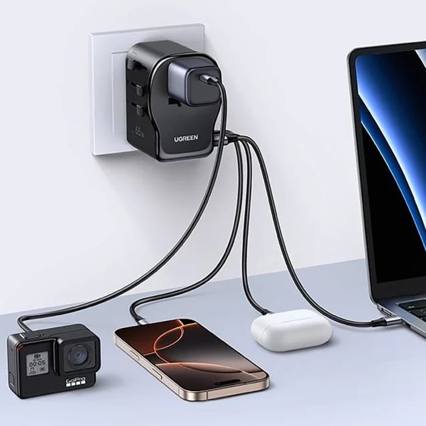 Ceļojuma maiņstrāvas adapteris ar USB-C USB-A lādētāju 65 W - melns