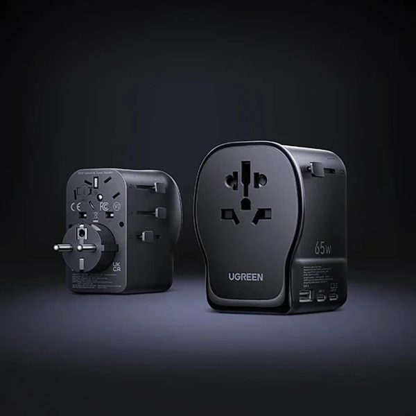 Ceļojuma maiņstrāvas adapteris ar USB-C USB-A lādētāju 65 W - melns