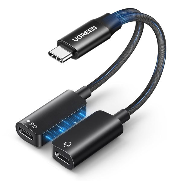 1032029-1-adapter-rozdzielacz-audio-2w1-usb-c-audio-ugreen-hurtownia-dropshipping.jpg 2-in-1 USB-C audio sadalītāja adapteris uzlādei - melns