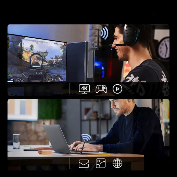 WiFi 6 bezvadu adapteris ar Bluetooth 5.4 - melns