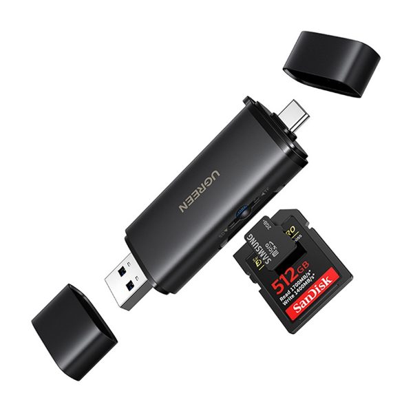 2-in-1 SD microSD USB-C USB-A UHS-II atmiņas karšu lasītājs - melns