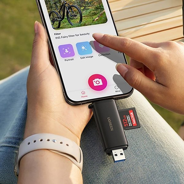 2-in-1 SD microSD USB-C USB-A UHS-II atmiņas karšu lasītājs - melns
