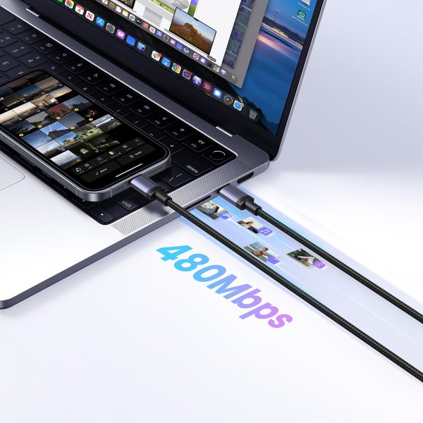 USB-C PD kabelis ātrai uzlādei 100W 0.5m - melns