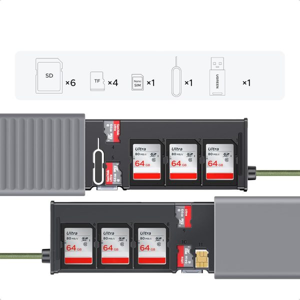 1032037-3-czytnik-kart-pamieci-2w1-z-organizerem-ugreen-hurtownia-dropshipping.jpg 2-in-1 atmiņas karšu lasītājs ar 10 karšu organizatoru - pelēks