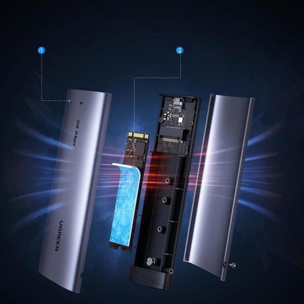 M.2 NVMe SATA SSD 20Gbps korpuss ar USB-C kabeli - pelēks